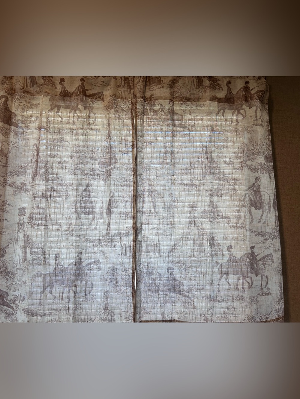 22”x36” pair of linen beige toile tiered curtains